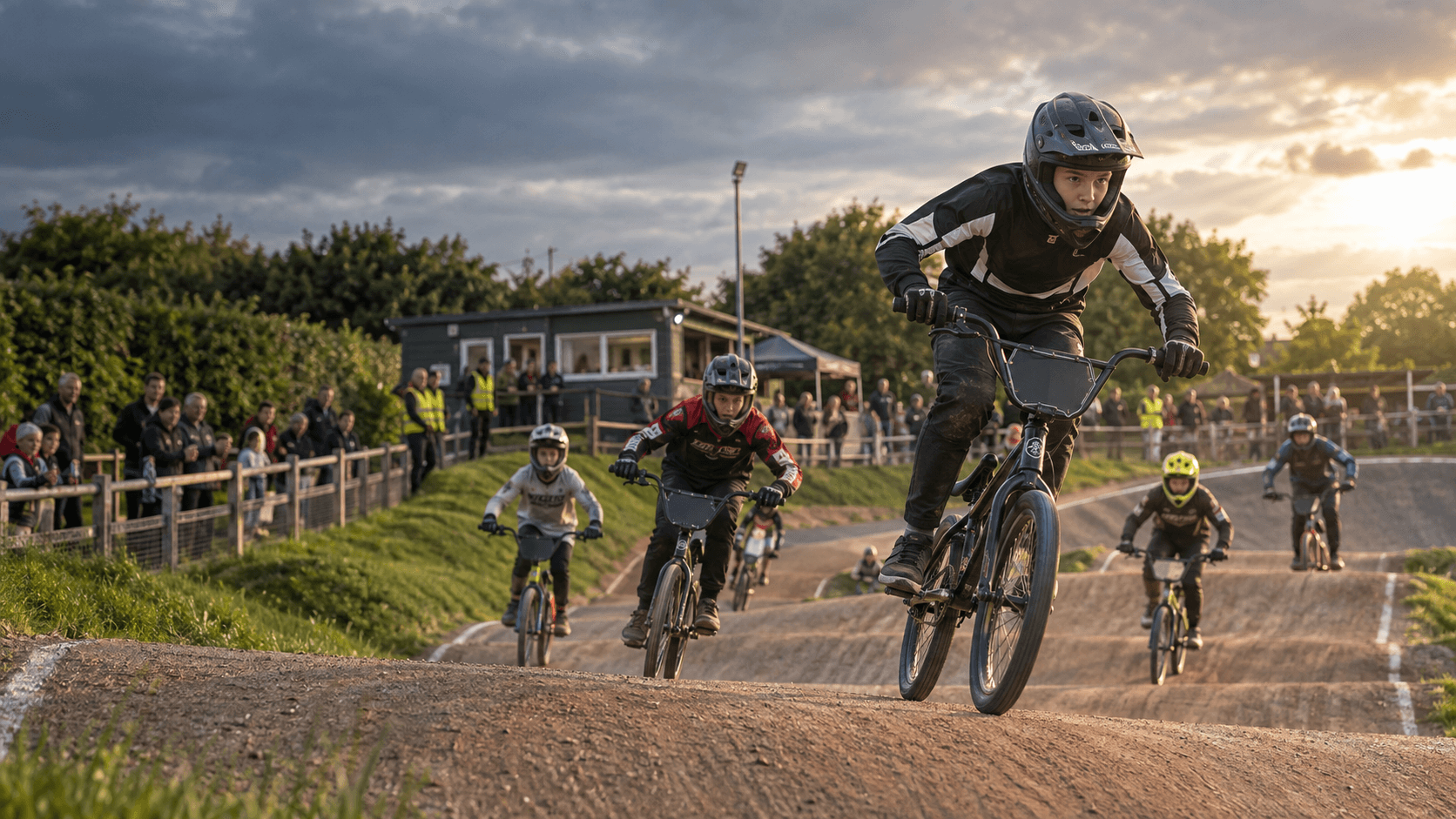 BMX riders racing at a British club track